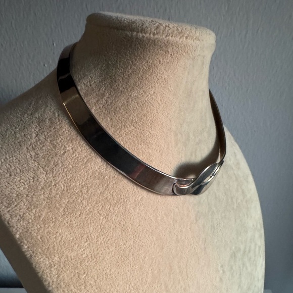 Vintage Taxco Mexico Sterling Silver Modernist Wave Collar Choker Necklace 925 - Picture 7 of 10